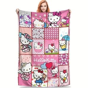 NEW! NEW sanrio Hello Kitty Pink Patchwork Blanket 40*50 Inch